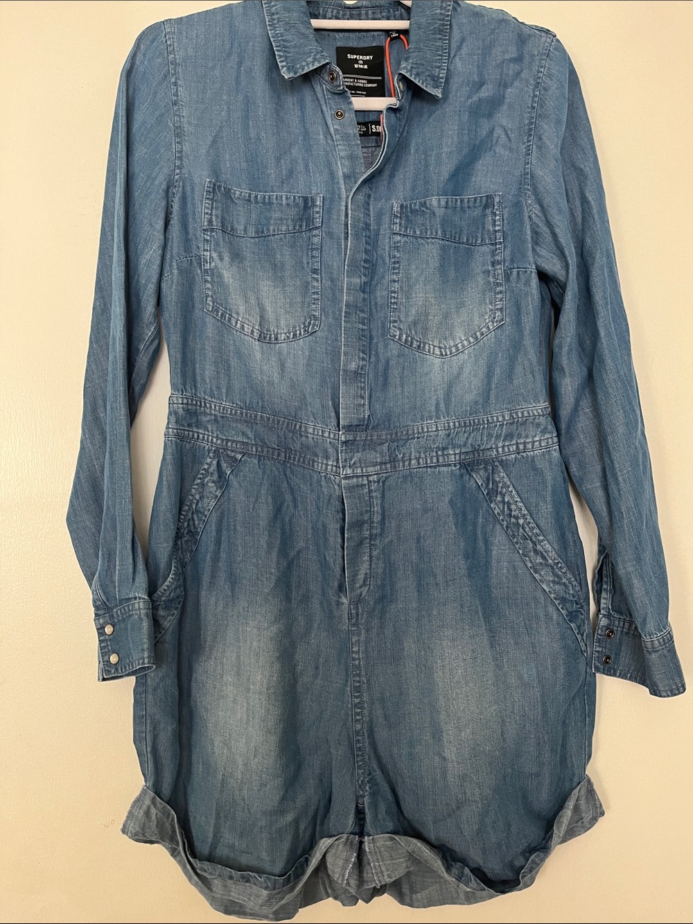 Superdry Washed Denim Long-Sleeve Romper - Blue